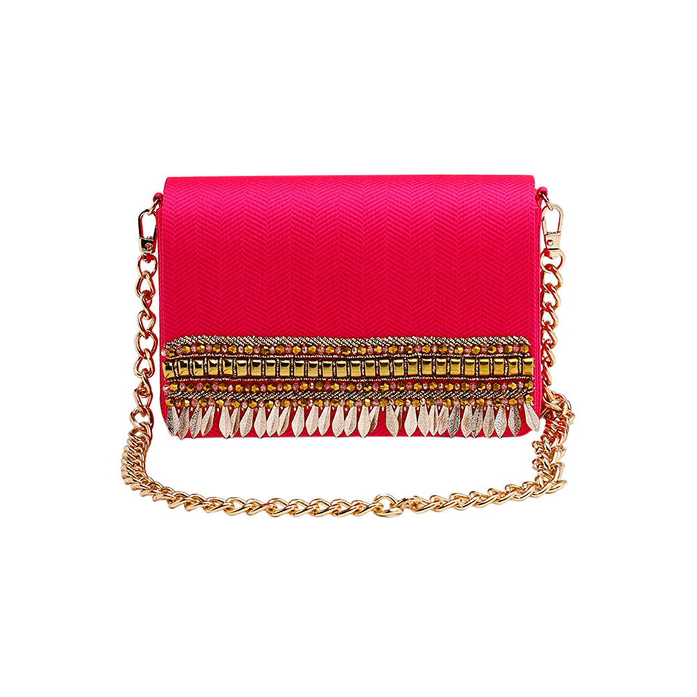 House of Vian Spider Lily Pink Embellished Clutch Bag for Women