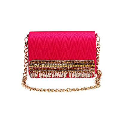 House of Vian Spider Lily Pink Embellished Clutch Bag for Women