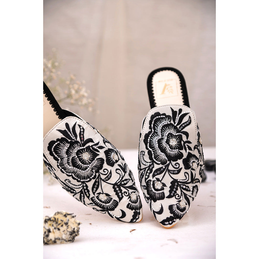 House of Vian Black Rose Embroidered Mule Flats