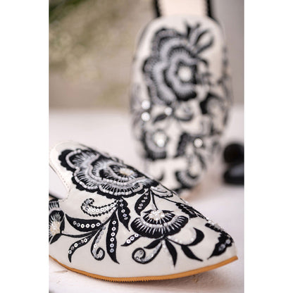 House of Vian Black Rose Embroidered Mule Flats