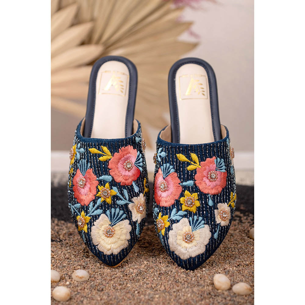 House of Vian Daisy Embroidered Mule Flats