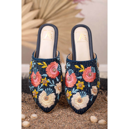 House of Vian Daisy Embroidered Mule Flats
