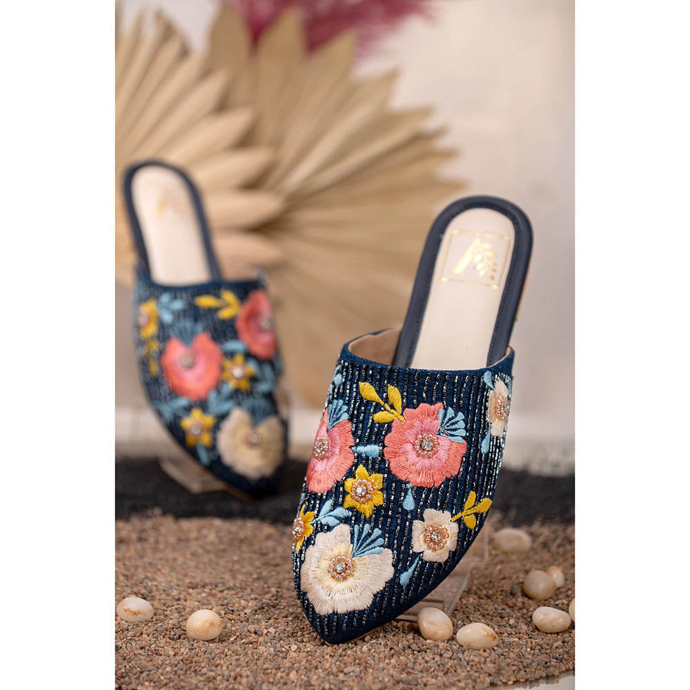House of Vian Daisy Embroidered Mule Flats