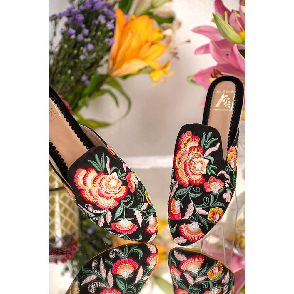 House of Vian Floral Pop Embroidered Mule Flats