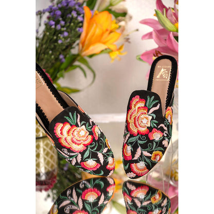 House of Vian Floral Pop Embroidered Mule Flats