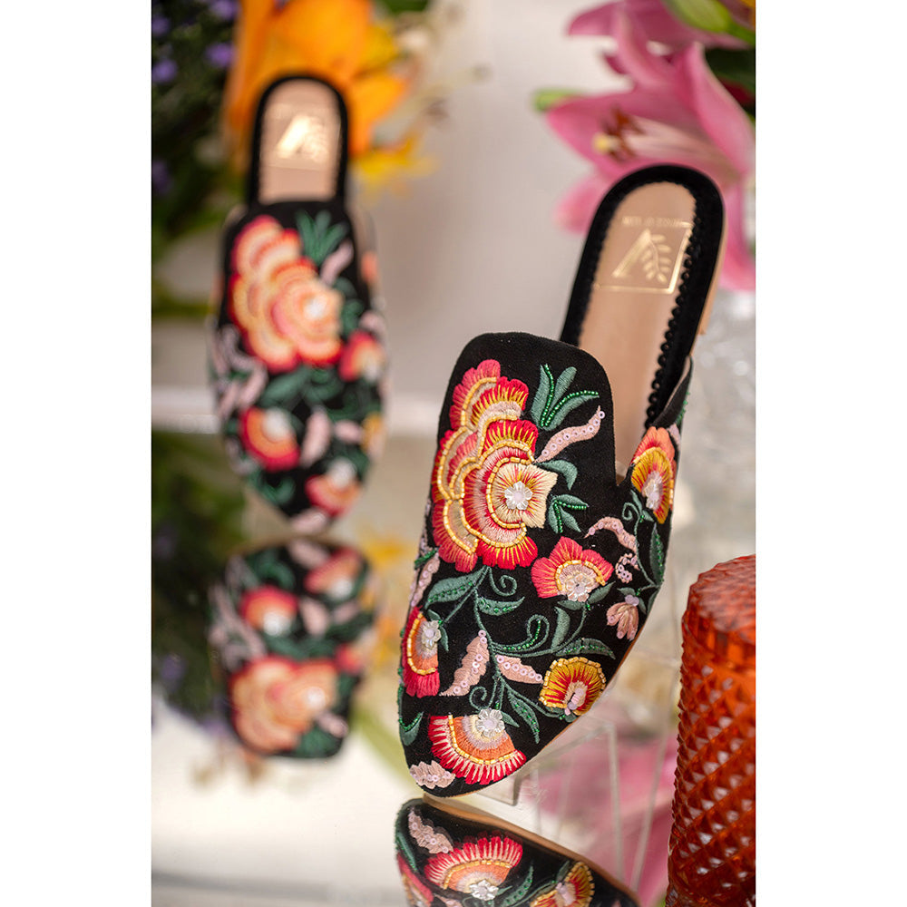 House of Vian Floral Pop Embroidered Mule Flats