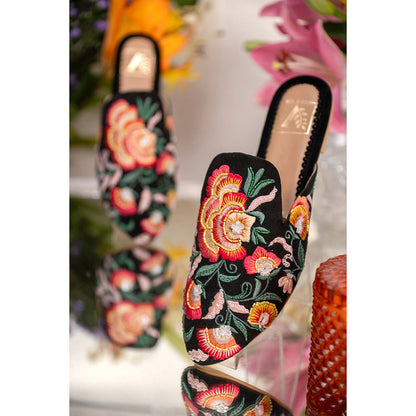 House of Vian Floral Pop Embroidered Mule Flats