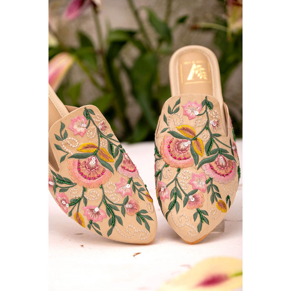 House of Vian Ivy Embroidered Mule Flats