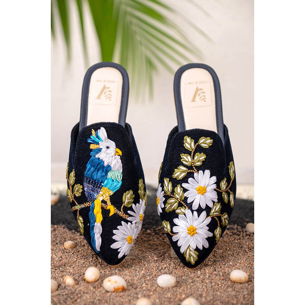 House of Vian Macaw Embroidered Mule Flats