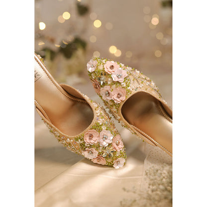House of Vian Firdaus Gold Embroidered Mule Heels