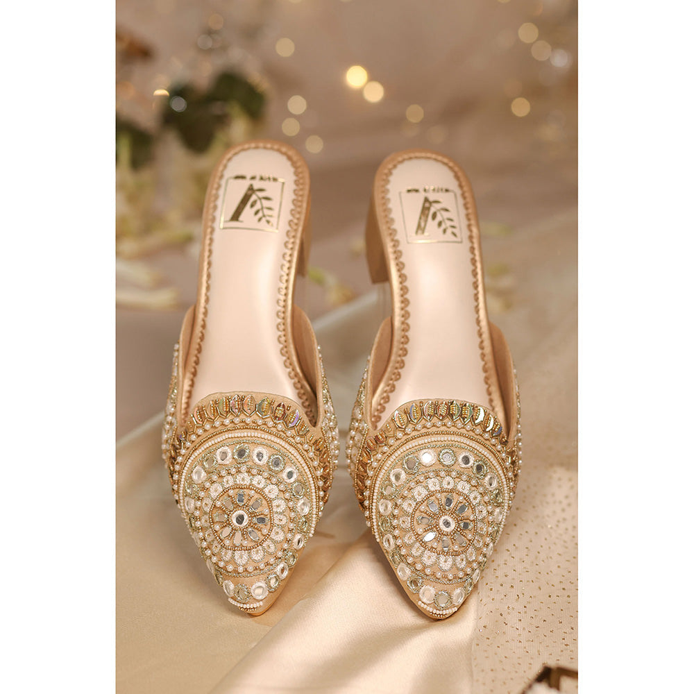 House of Vian Jharokha Gold Embroidered Mule Heels