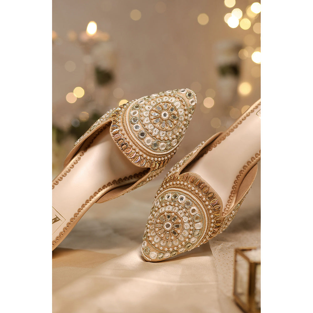 House of Vian Jharokha Gold Embroidered Mule Heels