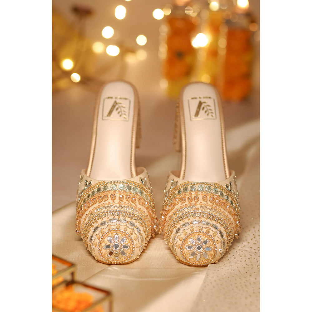 House of Vian Zoya Gold Embroidered Mule Heels