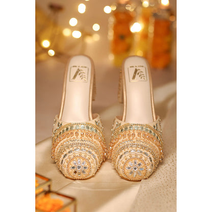House of Vian Zoya Gold Embroidered Mule Heels
