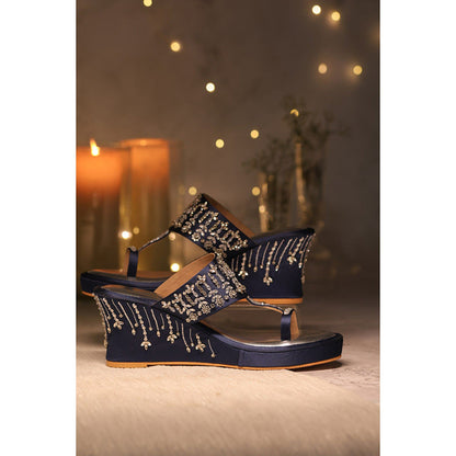 House of Vian Blue Sitarah Wedge Heels