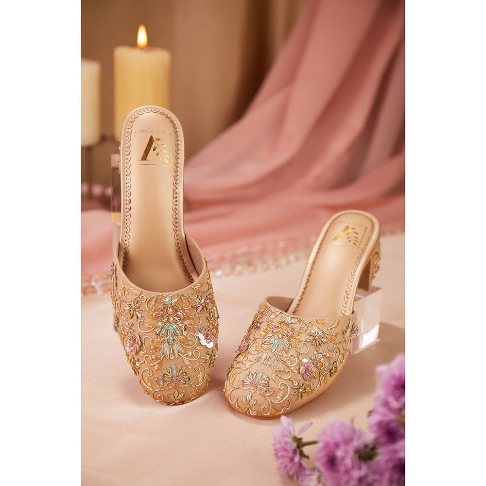 House of Vian Women Beige Gulzar Heeled Mules