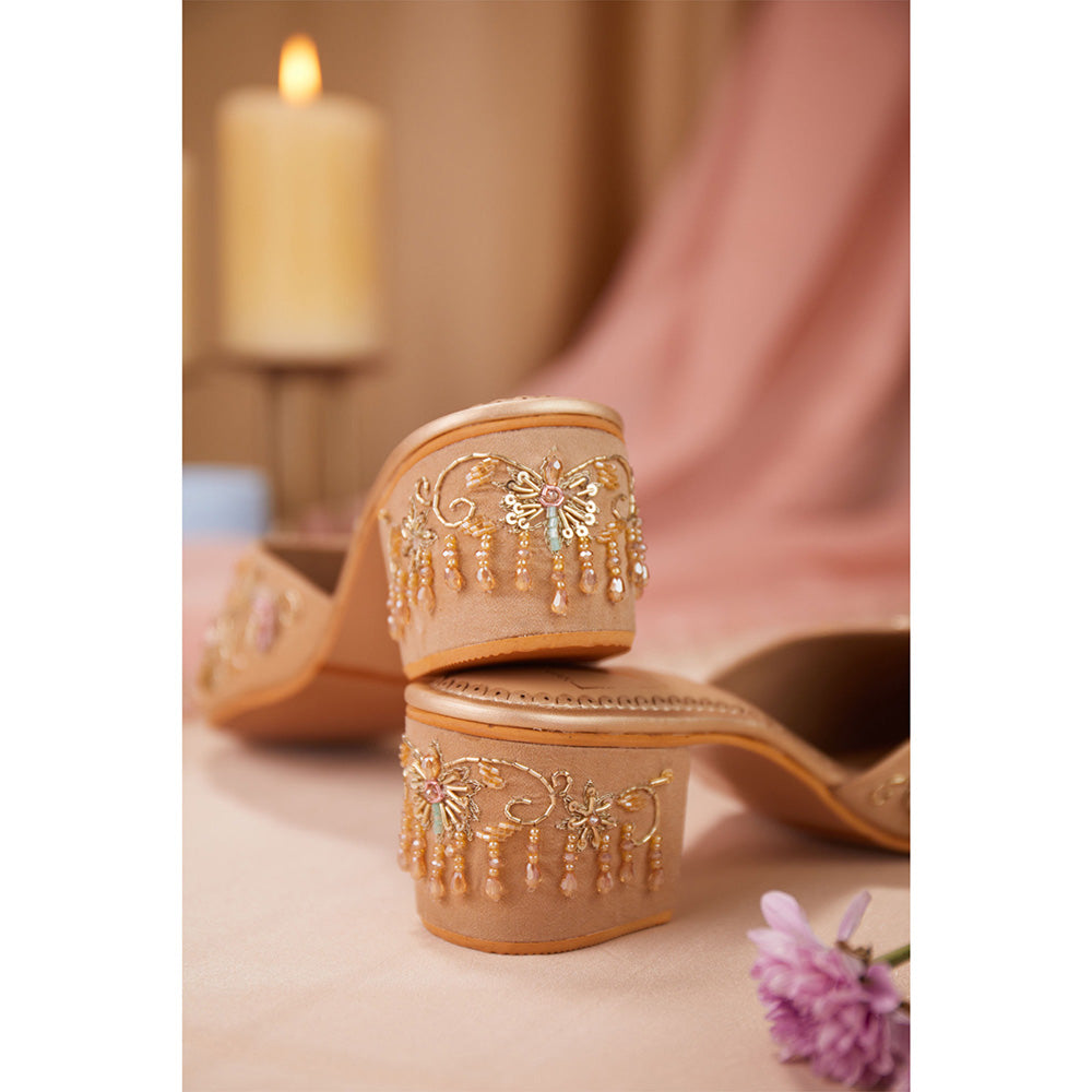 House of Vian Women Beige Gulzar Heeled Mules