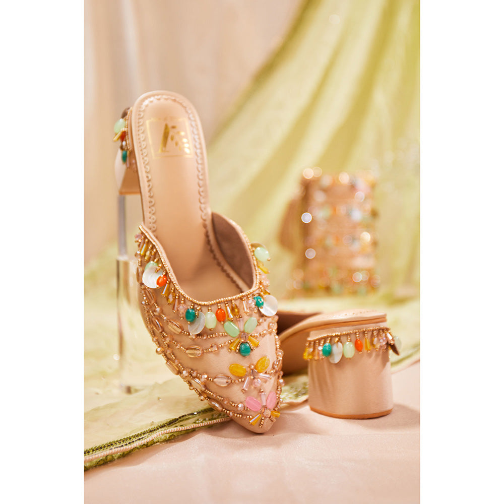House of Vian Women Peach Zubeda Heeled Mules
