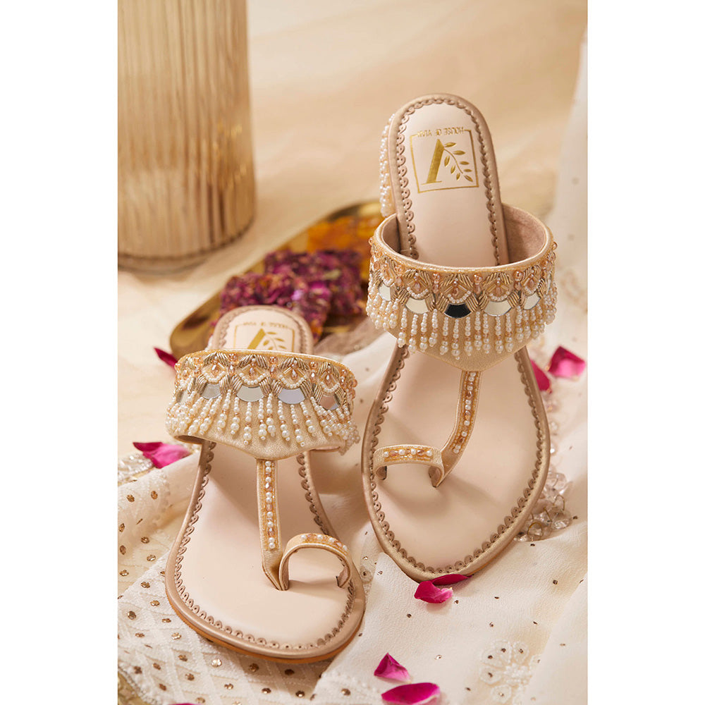 House of Vian Women Gold Sheesh Block Heels