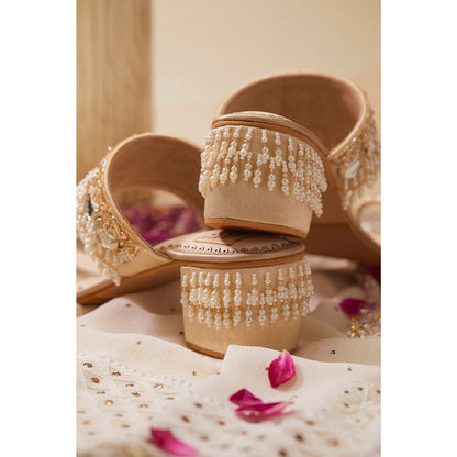 House of Vian Women Gold Sheesh Block Heels