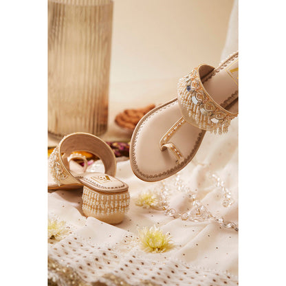 House of Vian Women Gold Sheesh Block Heels