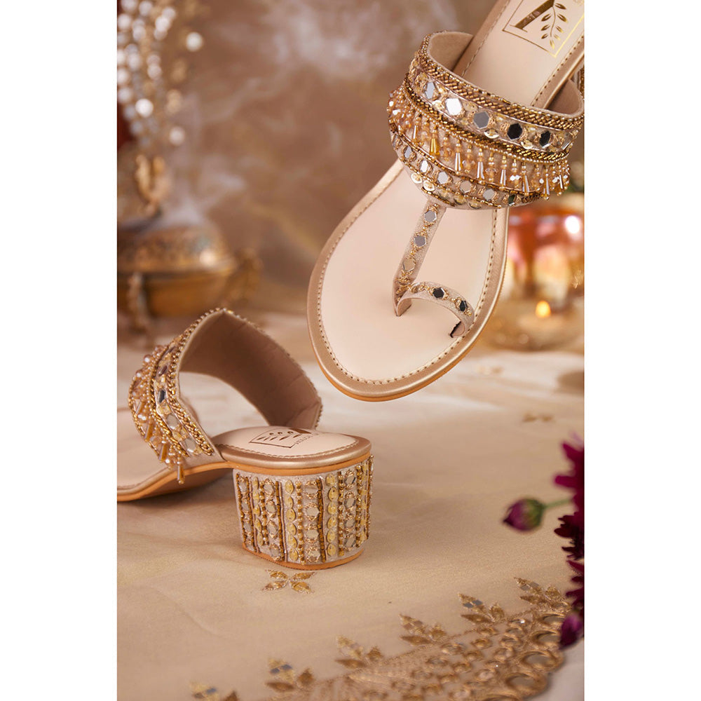 House of Vian Women Gold Saba Block Heels