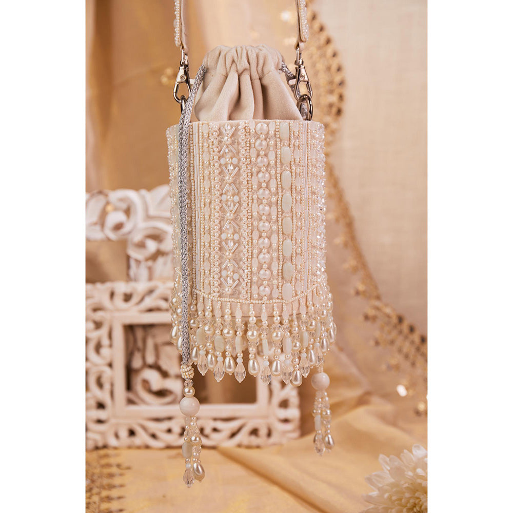 House of Vian Women Embellished White Potli