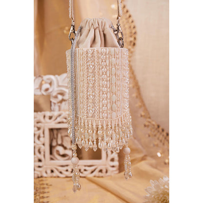 House of Vian Women Embellished White Potli