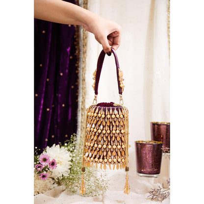 House of Vian Women Embellished Rose Gold Potli