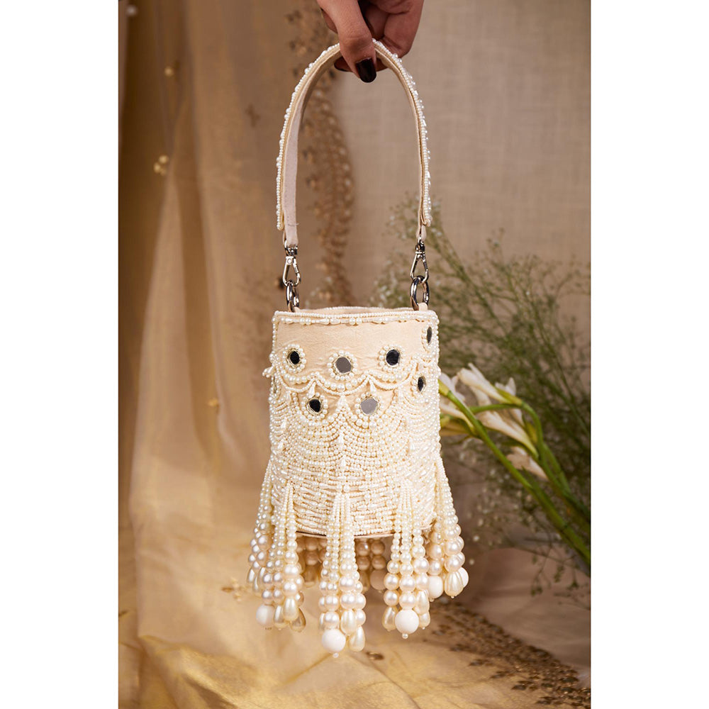House of Vian Women Embellished White Potli