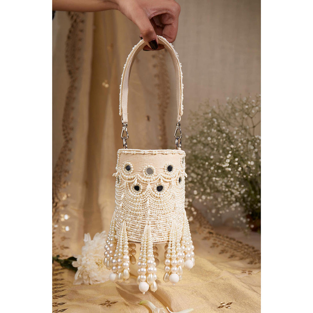 House of Vian Women Embellished White Potli