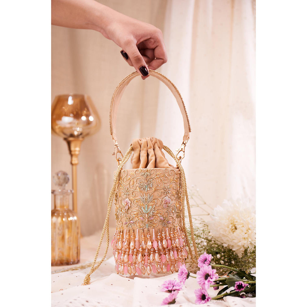 House of Vian Women Embellished Rose Gold Potli