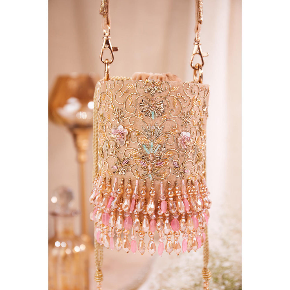 House of Vian Women Embellished Rose Gold Potli