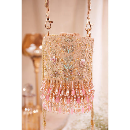 House of Vian Women Embellished Rose Gold Potli