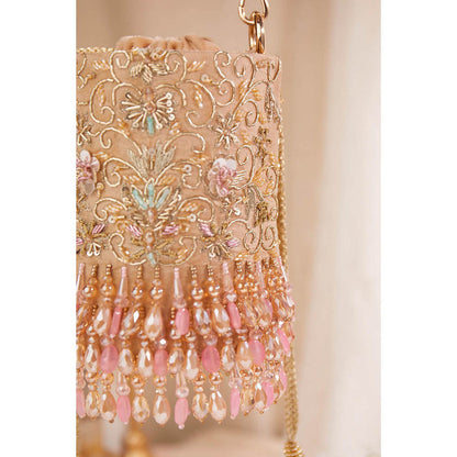 House of Vian Women Embellished Rose Gold Potli