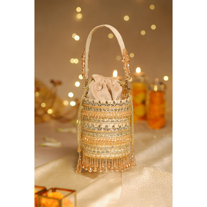 House of Vian Women Embellished Gold Potli