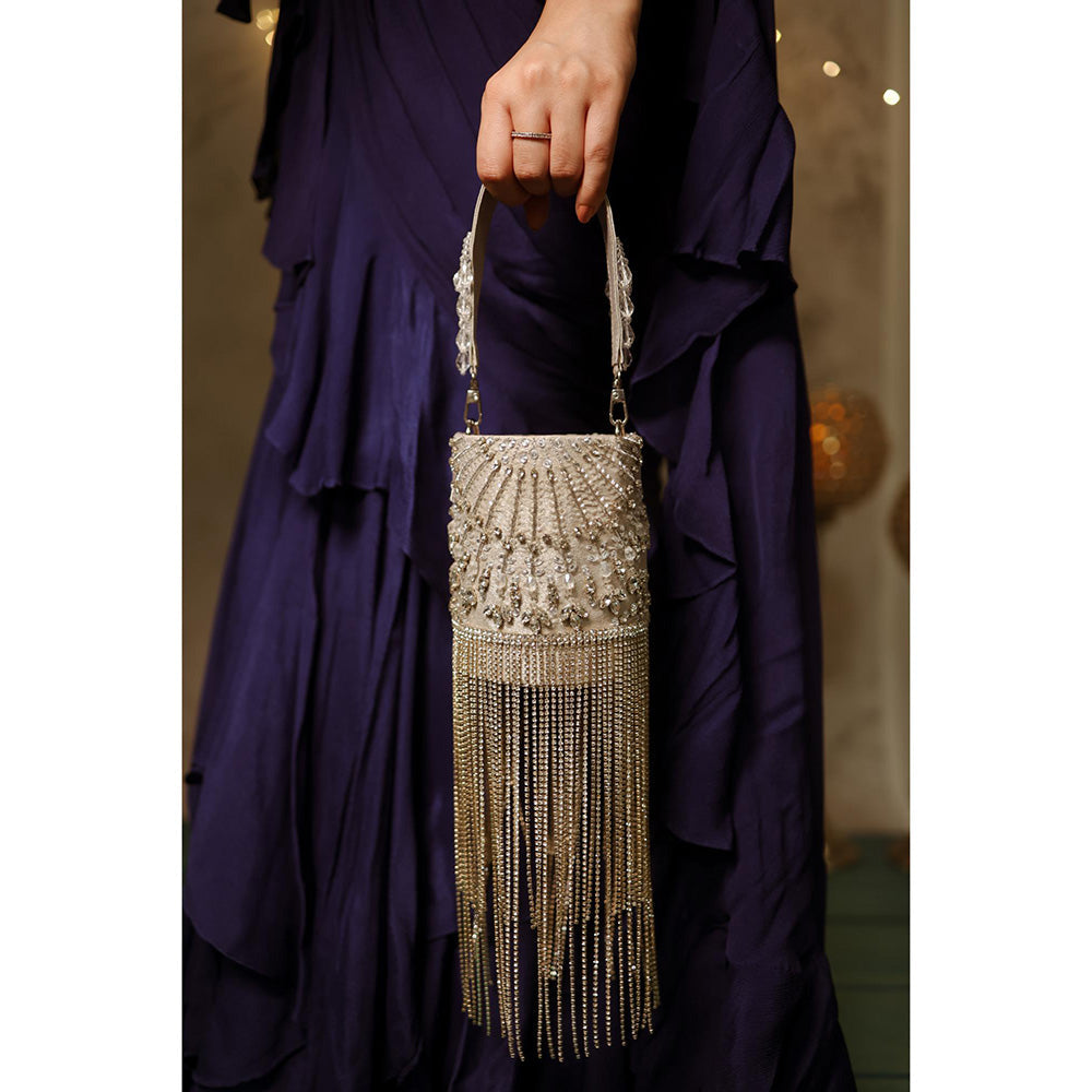 House of Vian Women Embellished Silver Potli