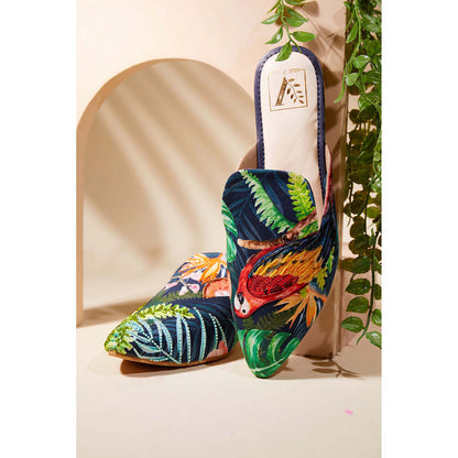 House of Vian Navy Blue Parrot Paradise Mules