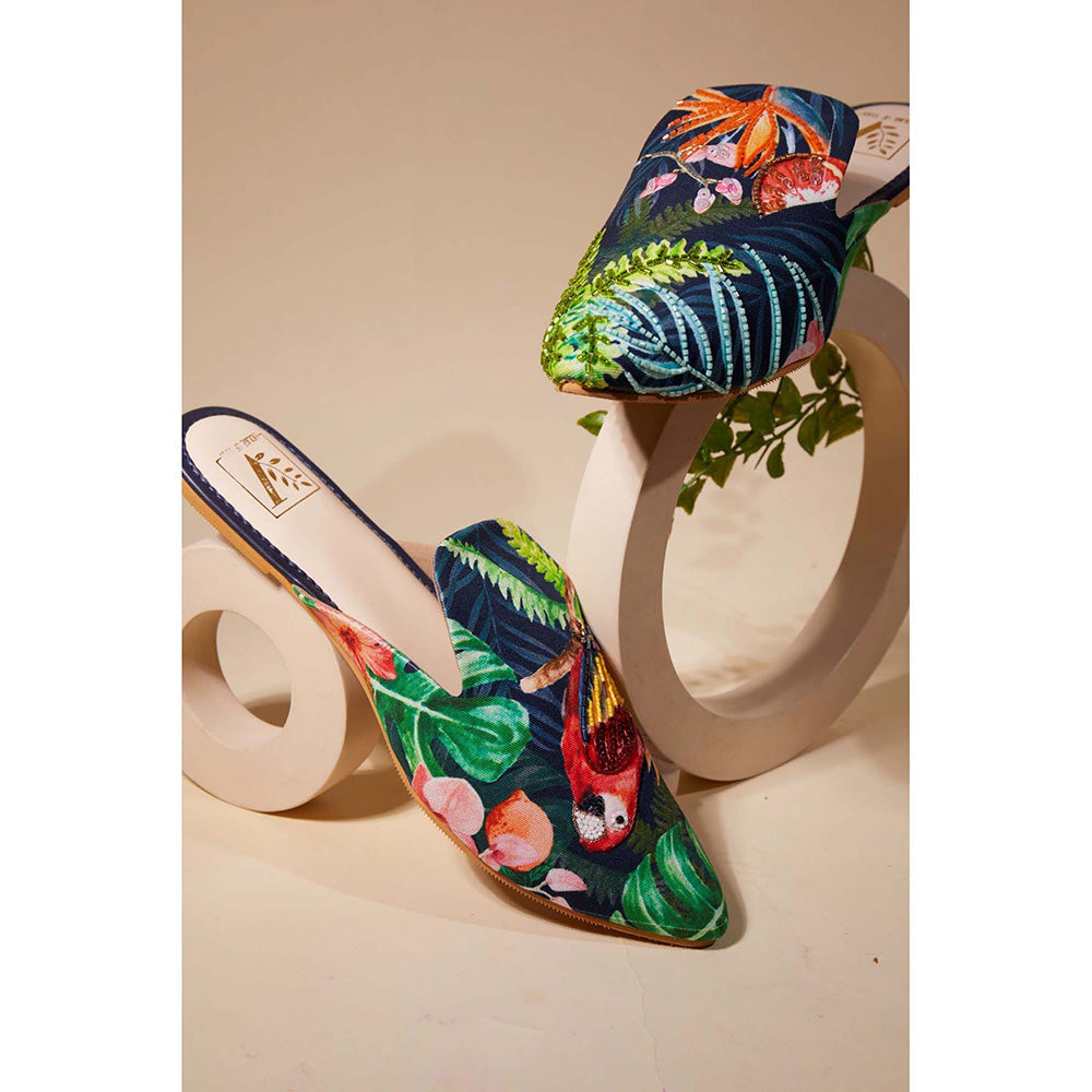 House of Vian Navy Blue Parrot Paradise Mules