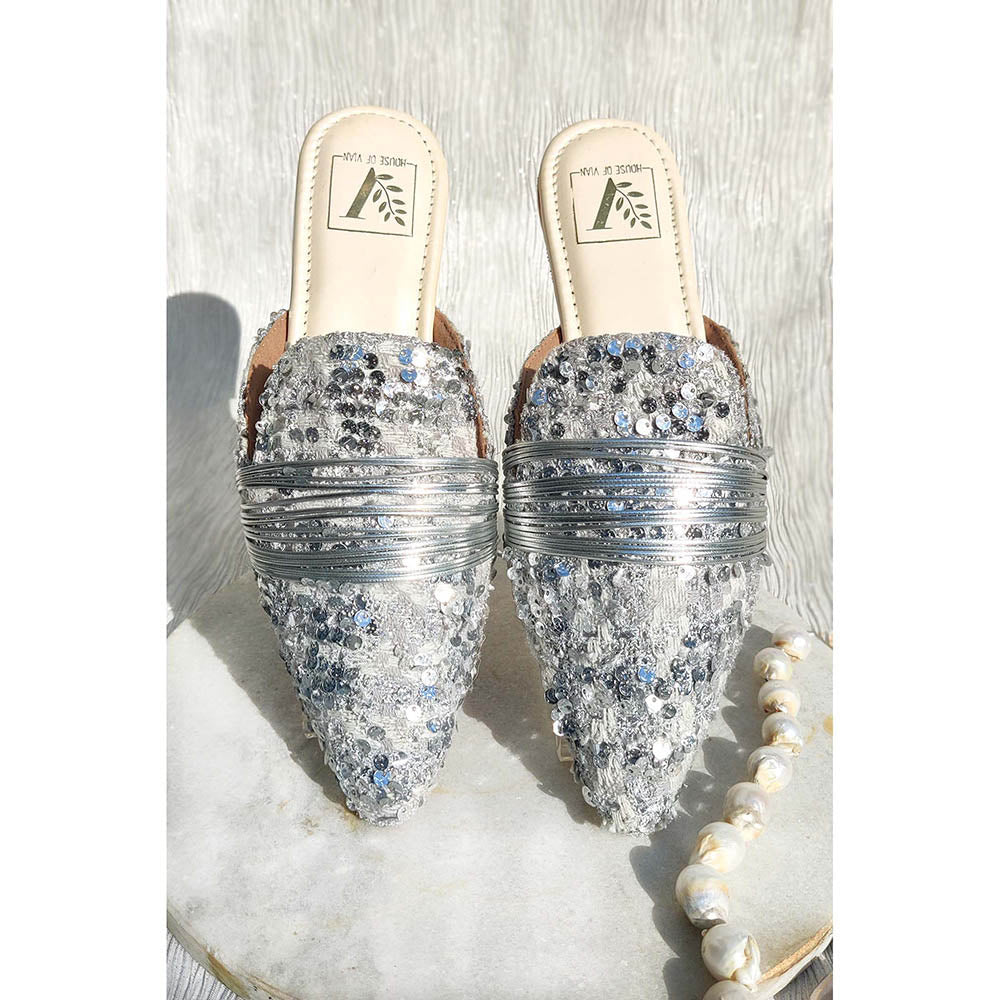 House of Vian Shimmer Silver Mules