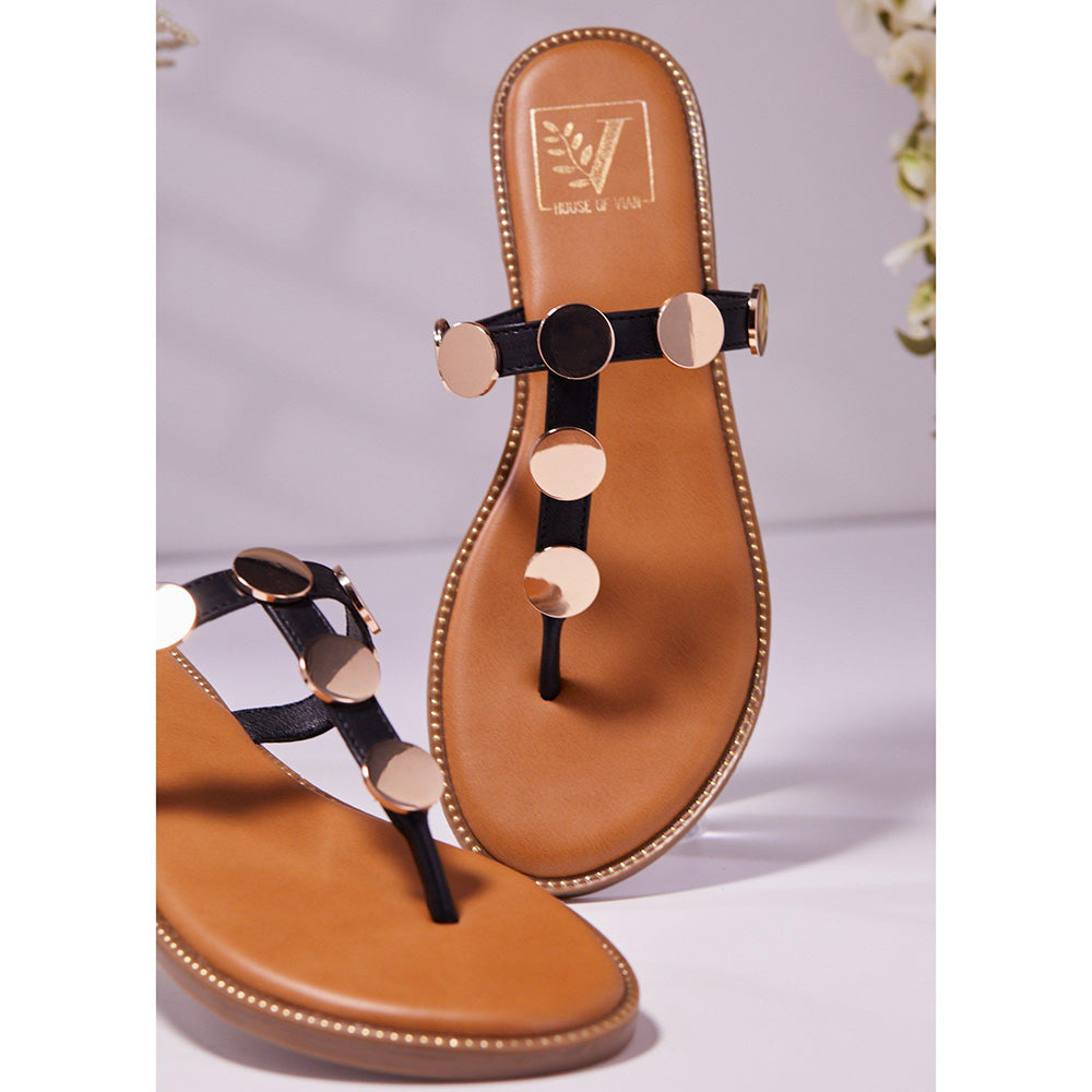 House of Vian Jolene Black T-Strap Flats