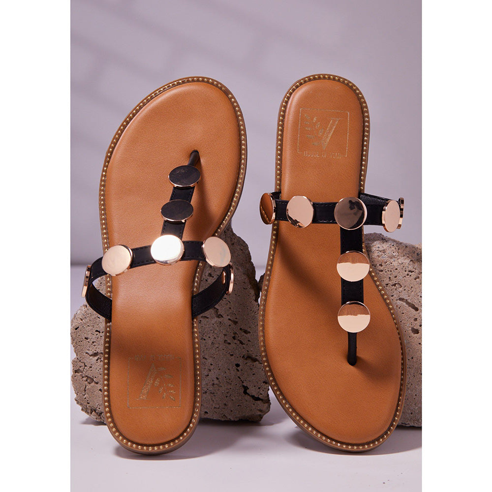 House of Vian Jolene Black T-Strap Flats