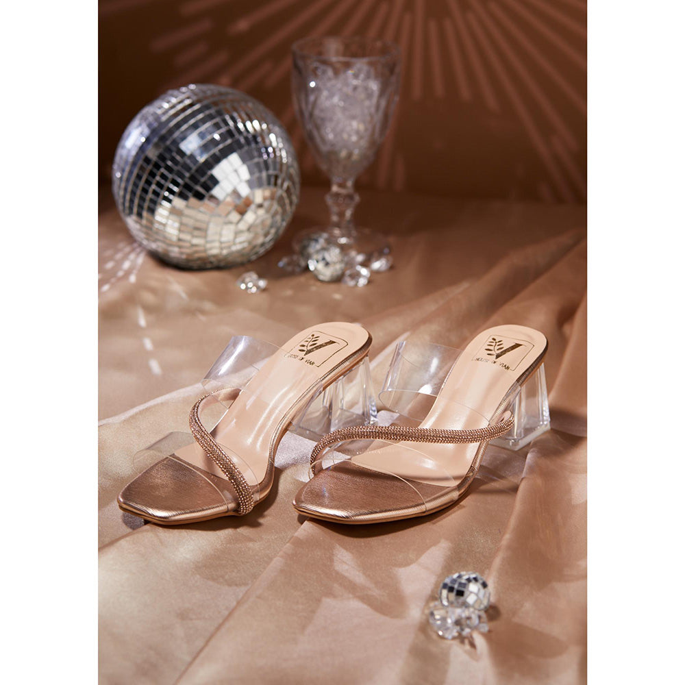 House of Vian Grace Rose Gold Block Heels Sandals