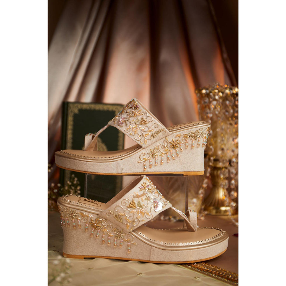 House of Vian Gulzaar Gold Embellished Wedges