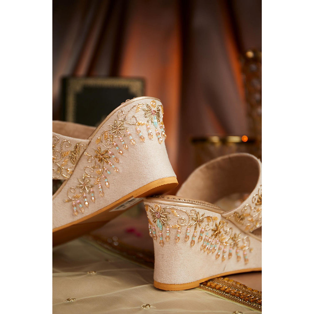 House of Vian Gulzaar Gold Embellished Wedges