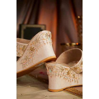 House of Vian Gulzaar Gold Embellished Wedges