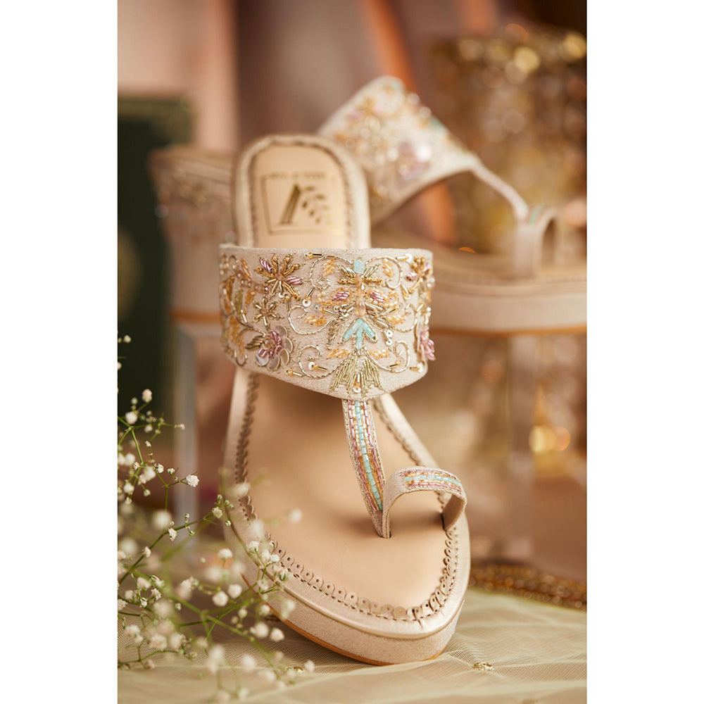 House of Vian Gulzaar Gold Embellished Wedges