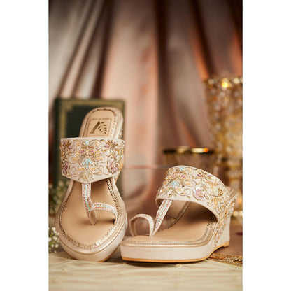 House of Vian Gulzaar Gold Embellished Wedges