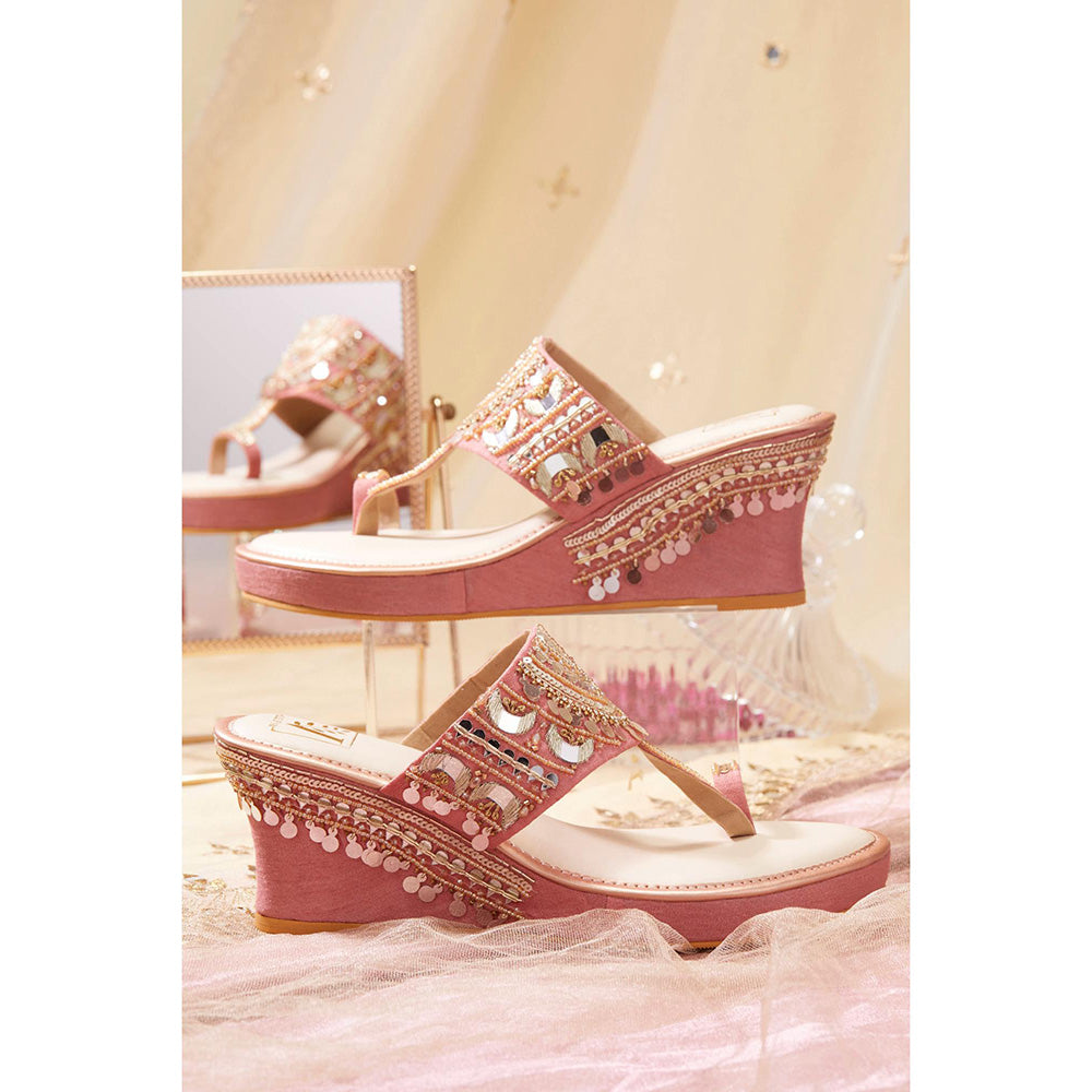 House of Vian Mahnaaz Pink Embellished Wedges