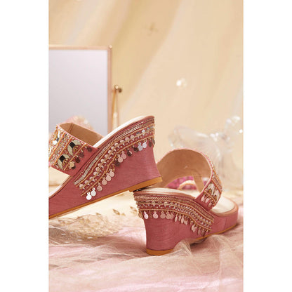 House of Vian Mahnaaz Pink Embellished Wedges